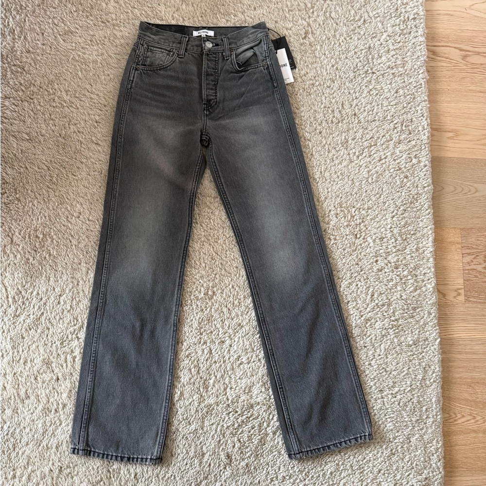 Re/Done Black 70s Ultra High Rise Stove Pipe Straight Jeans Size 25 NWT